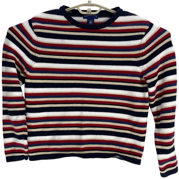 Charter Club Women Sweater Size L Red Blue Beige Striped 100% Cotton Preppy - Picture 2 of 6